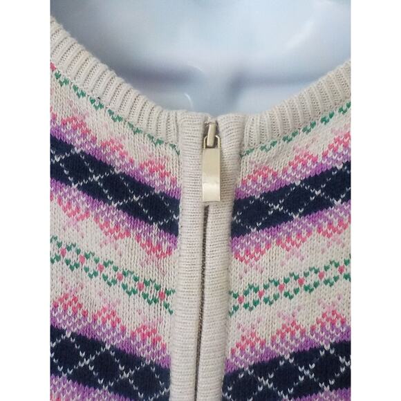 Talbots Knit Cardigan Sweater Women Medium Geometric Stripes Back Full Zip NWT - Picture 6 of 11